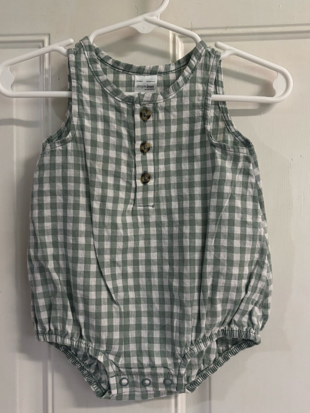 0/3m Simple Joys/Carter's Unisex green and white gingham sleeveless bubble.